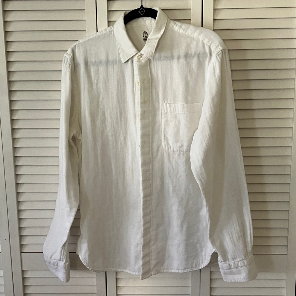 Hiroshi Kato Men's White Long-Sleeve Casual Button-Down Shirt Size L